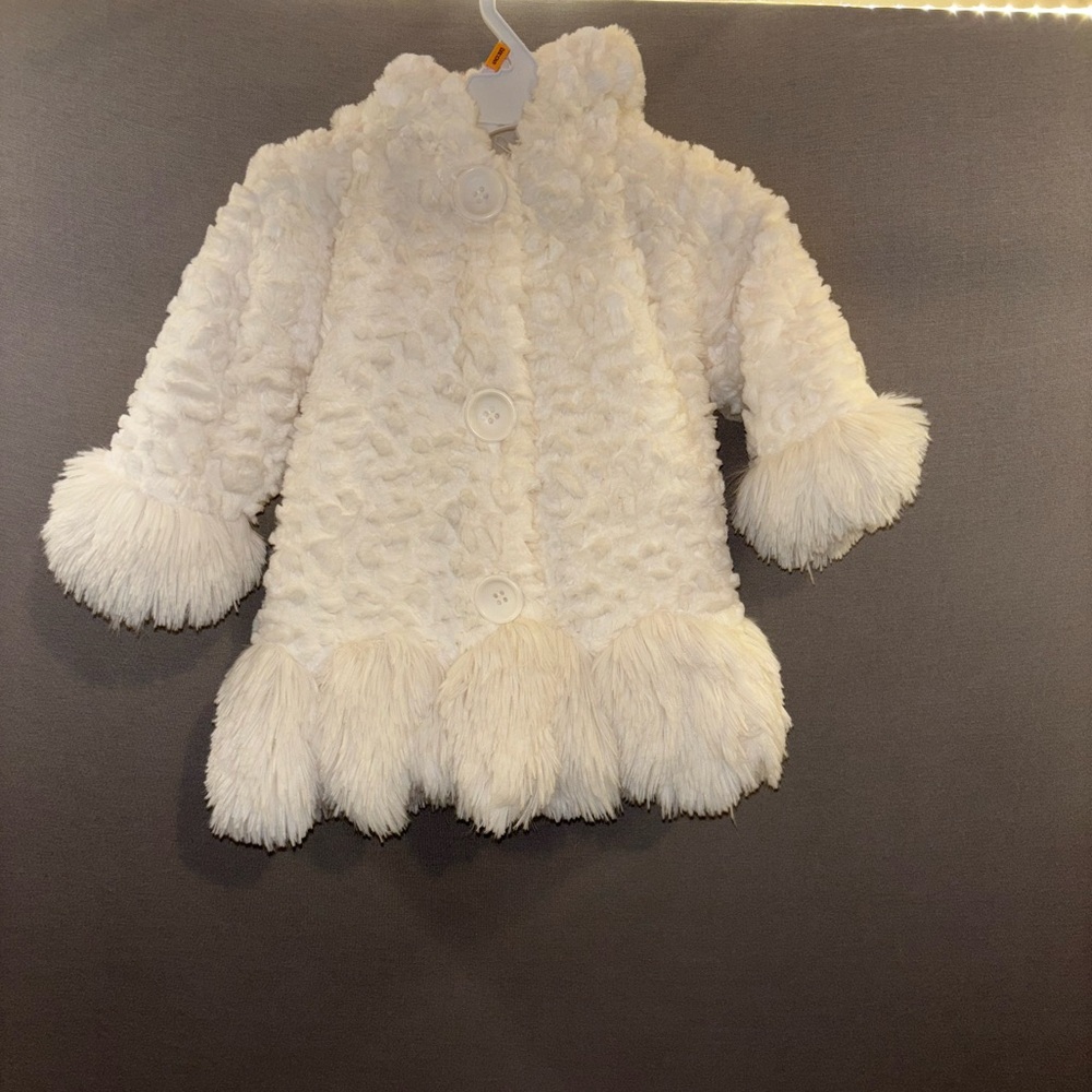 American Widgeon 12 month hooded coat snap front white fur winter fashion baby